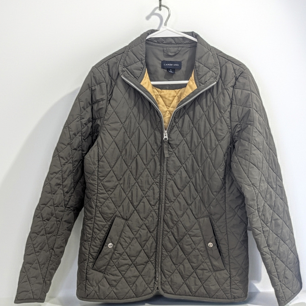 Lands' End Women's Quilted Olive Green Gold Interior Jacket Size Small 6-8